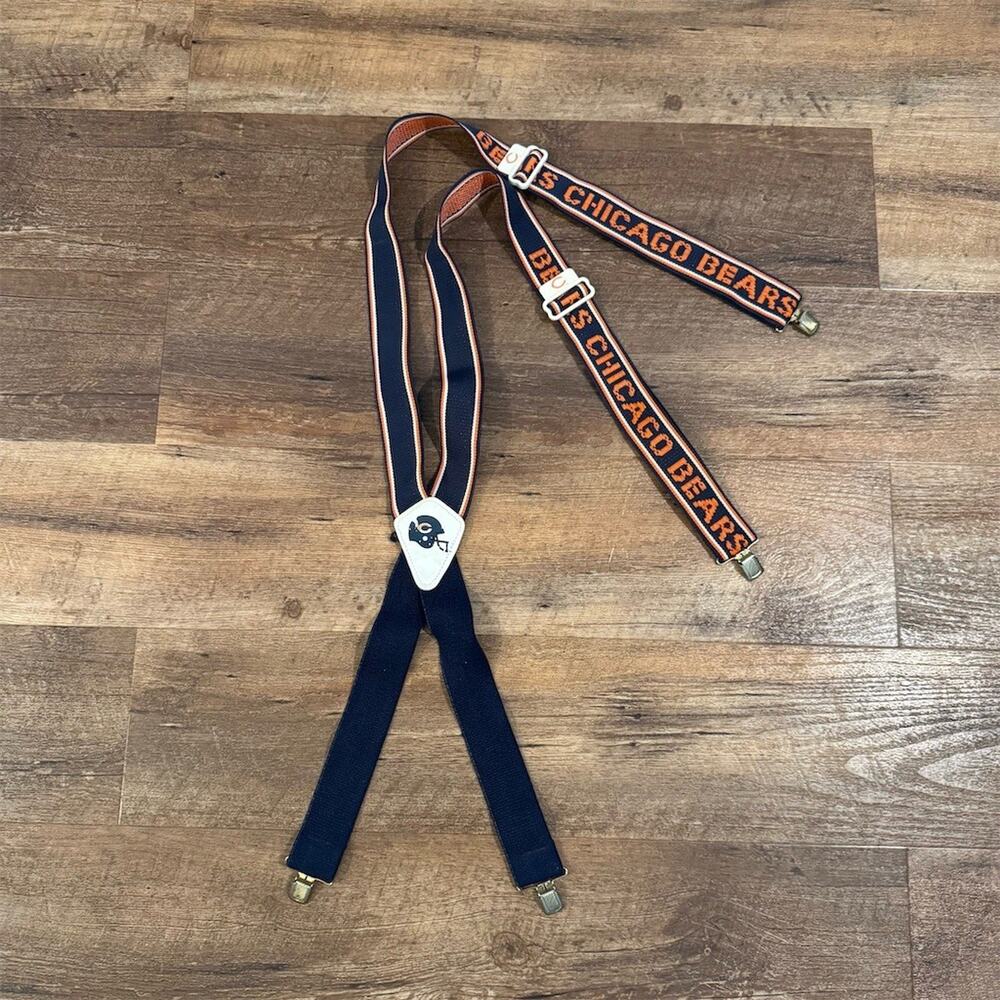 Chicago Bears NFL Clip-On Suspenders Mens One Size Navy Orange Adjustable READ